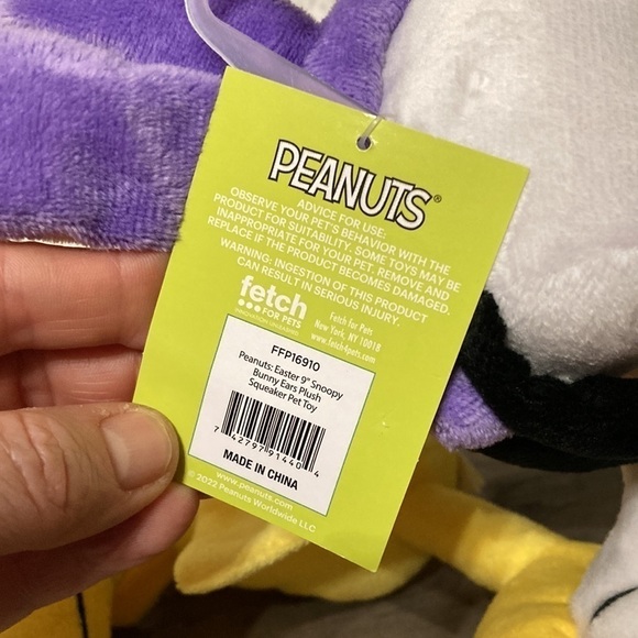 NEW! PEANUTS SNOOPY AND WOODSTOCK EASTER BUNNY PLUSH SQUEAKY DOG TOYS - Picture 8 of 8